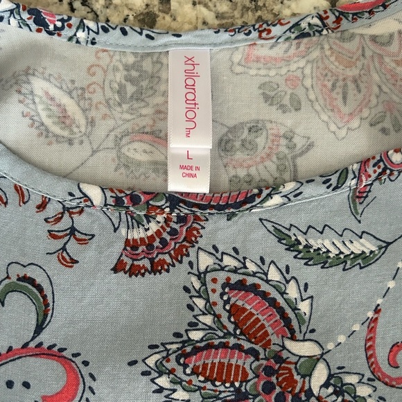 Xhilaration Cold Shoulder Boho Top Lace Crochet Bell 3/4 Sleeve Blue Size L - Picture 6 of 11